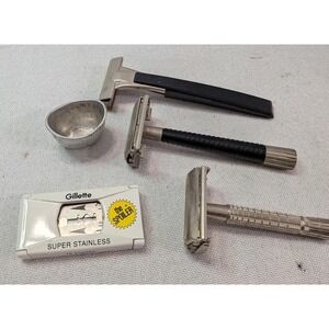 Gillette Schick Safety Razor Set Men OS Silver Black Fair Vintage Shaving Lot